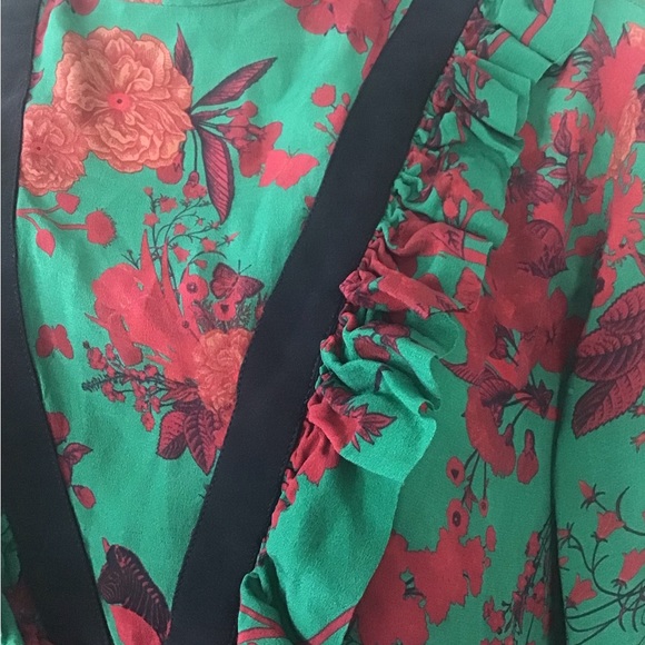 Falguni Shane Peacock Tunic Dress Top 100% Crepe Sz. M Floral Print W/ Zebras - Picture 4 of 11